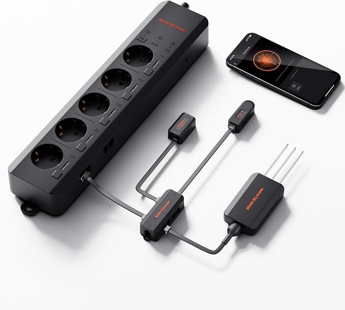 Spider Farmer GGS AC5 Power Strip Kits, 5 AC APP-Based Controls Outlets, 3 in 1 Soil Sensor, Temp Humid Light Sensor, for Indoor Grow Tent and Room