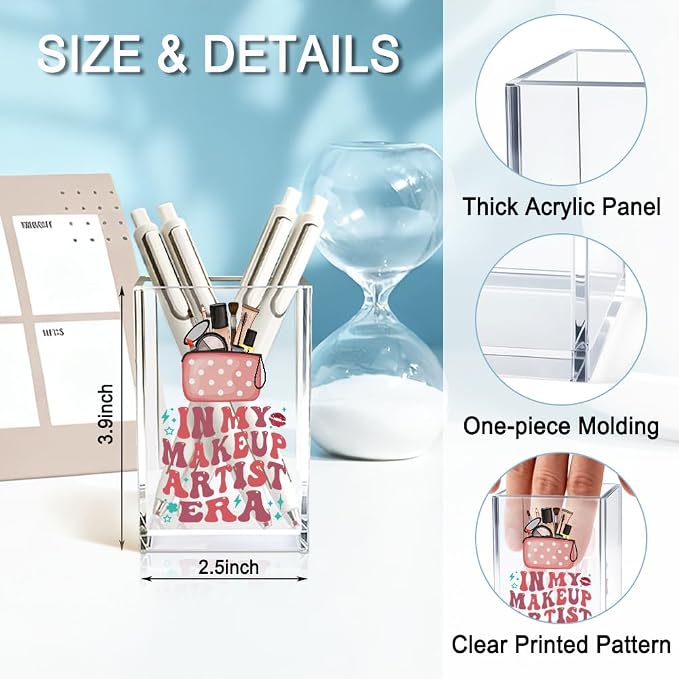In My Makeup Artist Era Acrylic Cosmetic Holder, Funny Makeup Brush Holder Gifts for Cosmetologist Women Girls, Bathroom Vanity Storage for Make up Brushes, Vanity Desk Accessories