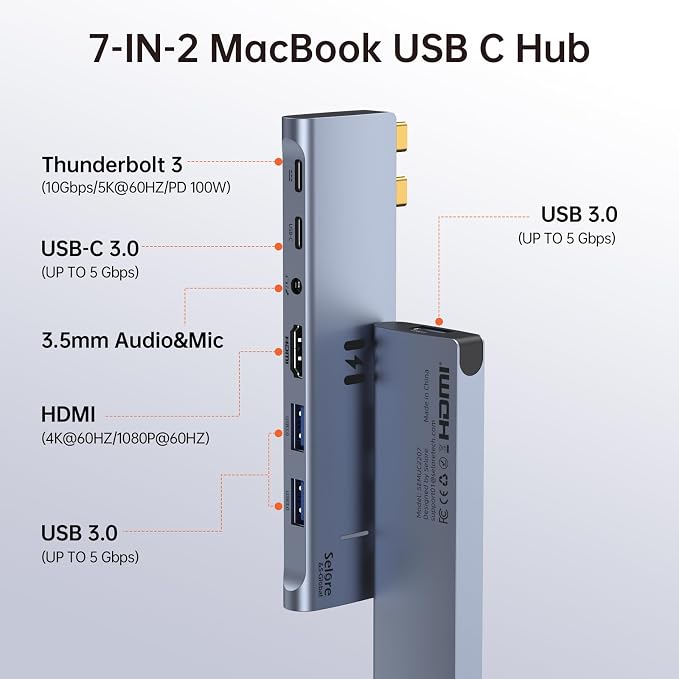 USB C Adapter HDMI Hub for MacBook Pro/Air M5 M4 M3 M2 M1 2025-2018 13" 15" 16", Mac USB C Hub Adapter 7-in-2, MacBook Accessories Dongle with HDMI, Thunderbolt 3, USB C&A Data Ports, 3.5mm Audio