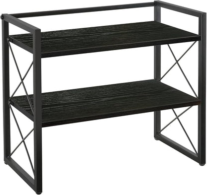 YINMIT Desktop Shelf Organizer, 2 Tier Office Shelves, Wood Desk Organizer Storage Rack and Freestanding Display Shelf for Office, Dormitory, Home(Black)