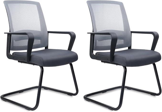 CLATINA Office Guest Chair with Lumbar Support and Mid Back Mesh Space Air Grid Series for Reception Conference Room Gray 2 Pack