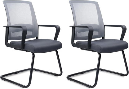 CLATINA Office Guest Chair with Lumbar Support and Mid Back Mesh Space Air Grid Series for Reception Conference Room Gray 2 Pack