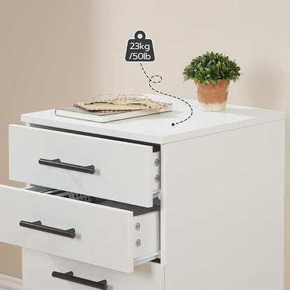 HOOBRO 5-Drawer File Cabinet, Office Filing Cabinet with Drawers, Wooden Mobile Storage Cabinet with Wheels, for Makeup, Home Office, Easy Assembly, White WT05WJ01G1