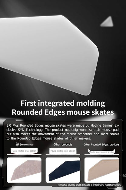 HOTLINEGAMES 2Sets 3.0 Plus Rounded Curved Edges Mouse Feet Skates Compatible with Logitech G305, G304 Gaming Mouse feet Replacement (0.8mm,Glide Feet Pads, White PTFE) Professional Upgrade Kit
