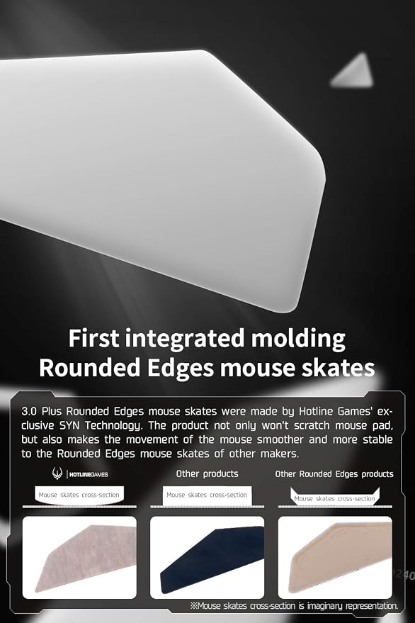 HOTLINEGAMES 2Sets 3.0 Plus Rounded Curved Edges Mouse Feet Skates Compatible with G502 Hero, Proteus Spectrum RGB Gaming Mouse feet Replacement (0.7mm,Smooth,Pure White PTFE) Professional Upgrade