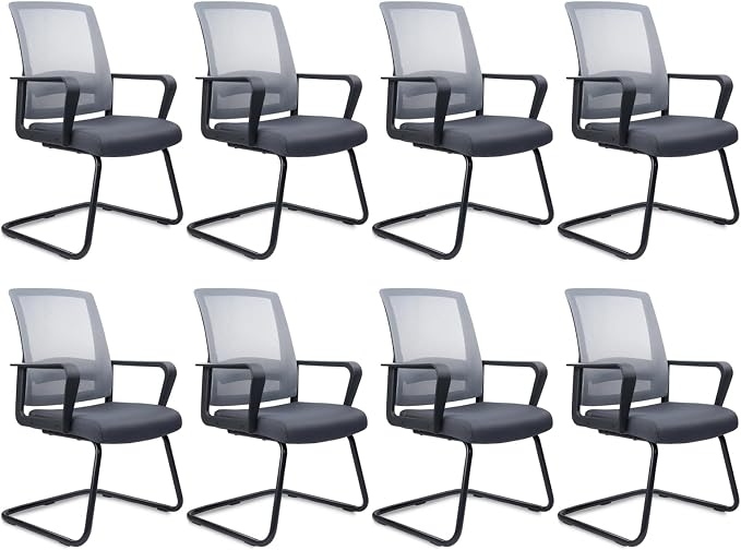 CLATINA Office Guest Chair with Lumbar Support and Mid Back Mesh Space Air Grid Series for Reception Conference Room Gray 8 Pack