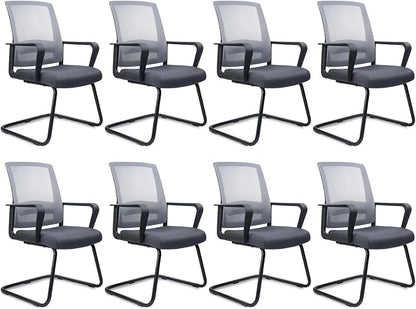 CLATINA Office Guest Chair with Lumbar Support and Mid Back Mesh Space Air Grid Series for Reception Conference Room Gray 8 Pack