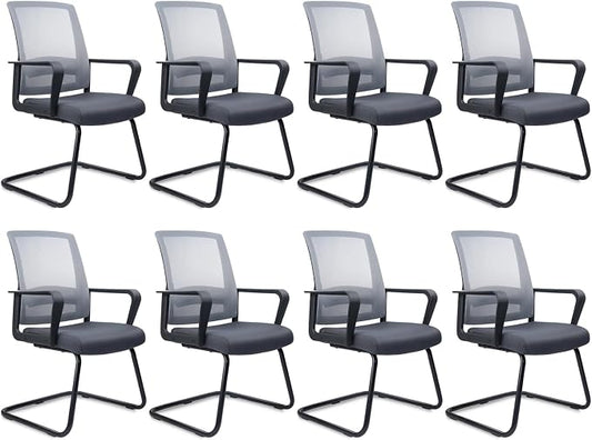 CLATINA Office Guest Chair with Lumbar Support and Mid Back Mesh Space Air Grid Series for Reception Conference Room Gray 8 Pack