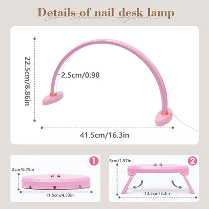Half Moon Light for Nail Desk 16 inch Nail Desk Light Half Moon Lamp Portable Arch Lamp Dimmable with Foldable Bracket for Desk Salon Table Use, 3 Color Temperature