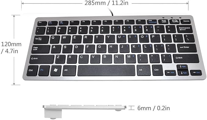 iKKEGOL Mini USB Slim Wired 78 Key Small Super Thin Compact Keyboard for Desktop Laptop PC Win 7 Mac (Black with Silver)