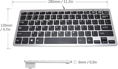 iKKEGOL Mini USB Slim Wired 78 Key Small Super Thin Compact Keyboard for Desktop Laptop PC Win 7 Mac (Black with Silver)