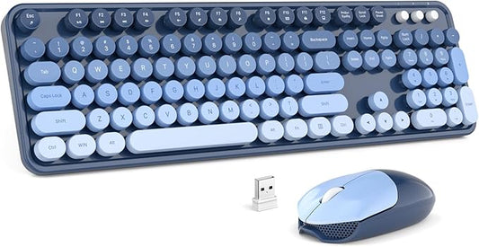 MOFII Wireless Keyboard and Mouse Combo, 2.4GHz Retro Typewriter Keyboard Full Size, Cute Wireless Mice, USB Dongle Plug and Play, for Laptop, PC, Desktop, Windows (Sea Blue Gradient Color)