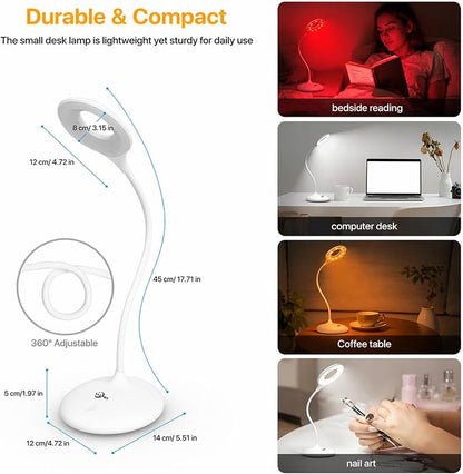 Rechargeable Desk Lamp, 670nm Red Light Therapy & Eye Protection Orange Light, 3 Color Modes, Stepless Dimming Touch Control, No Blue Light, Portable Cordless Reading Lamp for Bedroom Office Students