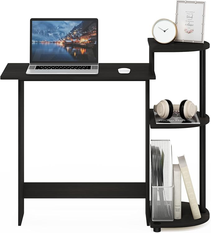 Furinno Compact 29-Inch Rustic Brown Computer Desk, Gaming Desk with Shelves, Office Desk with Book Shelf, for Home Office, Study Room, Dorm, Bedroom, Dark Espresso