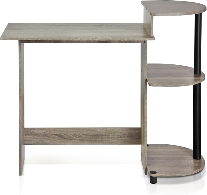 Furinno Compact 29-Inch Grey Computer Desk, Gaming Desk with Shelves, Office Desk with Book Shelf, for Home Office, Study Room, Dorm, Bedroom, Grey Oak