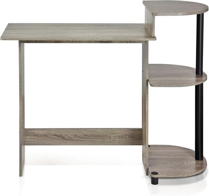 Furinno Compact 29-Inch Grey Computer Desk, Gaming Desk with Shelves, Office Desk with Book Shelf, for Home Office, Study Room, Dorm, Bedroom, Grey Oak