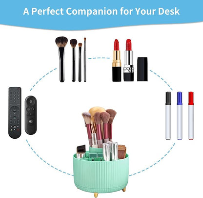 Marbrasse Desk Organizer, 360-Degree Rotating Pen Holder, Desk Organizers and Accessories with 5 Compartments Pencil Holder, Art Supply Storage Box Caddy for Office, Home (Mint Green)