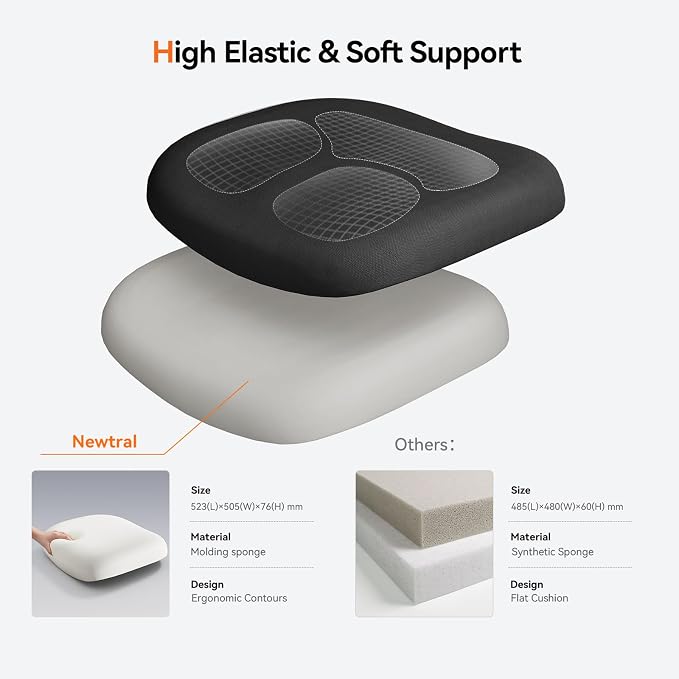 Newtral Ergonomic Home Office Chair, High Back Desk Chair with Unique Adaptive Lumbar Support, Adjustable Headrest, Seat Depth Adjustment, 96°-126° Tilt Function, Adjustable Armrest Recliner