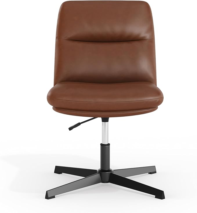 Flash Furniture Chloe Commercial Mid-Back Swivel Office Chair, Padded LeatherSoft, Adjustable Height, Ergonomic Mid-Rise Back, Armless, Stationary, Cognac/Black