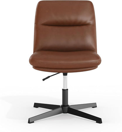 Flash Furniture Chloe Commercial Mid-Back Swivel Office Chair, Padded LeatherSoft, Adjustable Height, Ergonomic Mid-Rise Back, Armless, Stationary, Cognac/Black