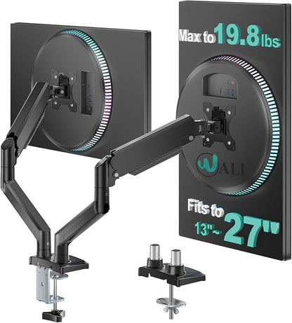 WALI Dual Monitor Mount for 13-27 inch Screens, Dual Monitor Arms for 2 Monitors Holds 19.8 lbs, Adjustable Dual Monitor Stand for Desk, VESA Mount 75x75/100x100mm (GSMP002), Black
