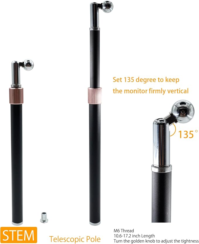 Portable Monitor Stand with VESA Mount 3inch Bracket Tilt Ball Joint Telescopic Pole and Metal Disk Base Portable Monitor Mount with 75mm VESA Mount FL12B
