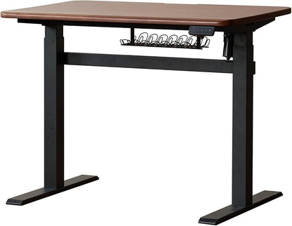 Solid Wood Electric Height Adjustable Standing Desk, Walnut Rubber Wood Home Office Sit Stand Desk with Cable Management Tray for Study Living Room 55.11" W