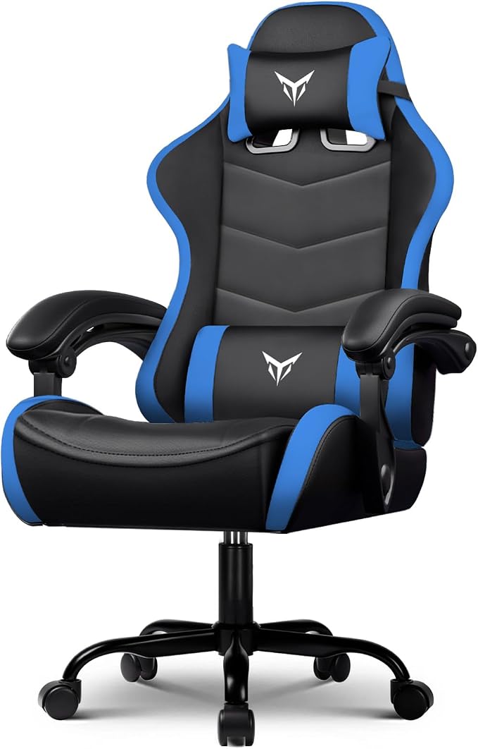 GTPLAYER Gaming Chair High Back Computer Chairs for Adults, Ergonomic Height Adjustable Recliner Chair 300lbs with Linkage Armrest and Lumbar Support for Home Office, Dark Blue
