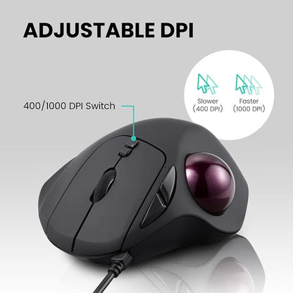 Perixx Perimice-517 Wired Trackball USB Mouse, 7 Button Design, Build-in 1.34 Inch Trackball with Pointing Feature