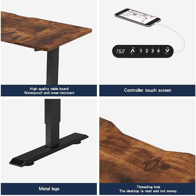 Height Adjustable Electric Standing Desk, 55x24 Height Stand Up Computer Desk,Sit and Stand Home Office Desk with Splice Board (Rustic Brown Top, Black Frame)