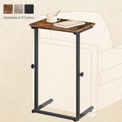 HOOBRO C Shaped End Table, Adjustable Height Sofa Side Table, Slide Under Couch Table, C Shaped Side Table for Small Spaces, for Living Room, Bedroom, Rustic Brown BF71SF01
