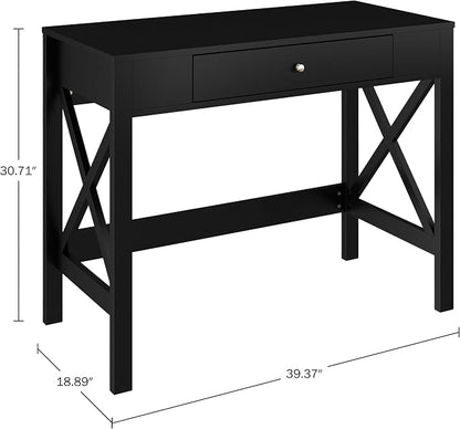 Lavish Home Writing Desk - Modern Desk with X-Pattern Legs and Drawer Storage - for Home Office, Bedroom, Computer, or Craft Table (Black)