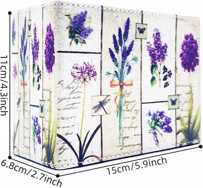 Pen Holder, Rectangle Vintage Pencil Holder with 2 Compartments, PU Leather Art Remote Control Holder Organizer Storage for Desk Accessory (Lavender)