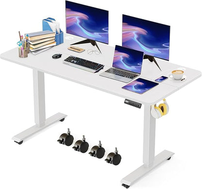 Electric Standing Desk 48 x 24 Inches Adjustable Height Sit Stand Up Desk for Home Office Computer Workstation Memory Preset with Wheels, White