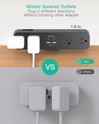 65W USB C Desk Clamp Power Strip, 8-in-1 Desktop Mount Surge Protector with 4 AC Outlets 2 USB-C & 2 USB-A Ports, PD 65W Fast Charging Station, 5Ft Extension Cord, Desk Edge Mount for Home, Black