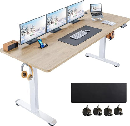 Electric Standing Desk 63 x 24 Inches Adjustable Height Sit Stand Up Desk for Home Office Computer Workstation Memory Preset with Wheels, Oak