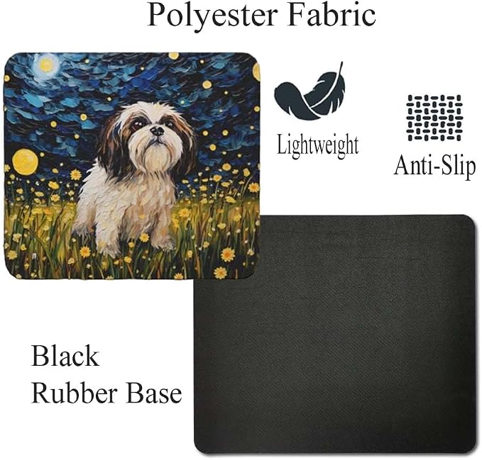 Tubbie Prints Starry Night Shih Tzu Dog Mouse Pad for Computer Laptop Home Office Gaming Working Desk Desktop Accessories Non-Slip Rubber Mouse Pad for Dog Lovers (Shih Tzu)