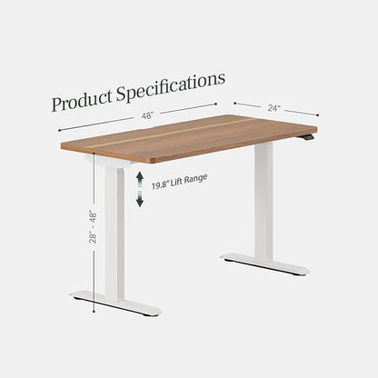 Branch Duo Standing Desk 48 Inches - Adjustable Standing Desk with 20” Range - OLED Control Panel - Frameless Design & Compact Size Suitable for Many Spaces - White Base - Walnut Top
