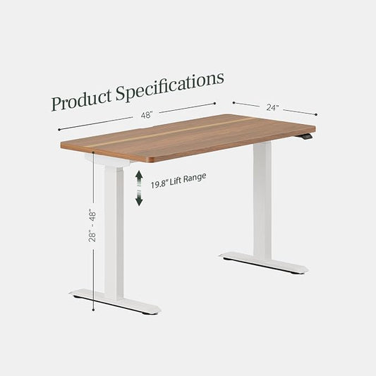 Branch Duo Standing Desk 48 Inches - Adjustable Standing Desk with 20” Range - OLED Control Panel - Frameless Design & Compact Size Suitable for Many Spaces - White Base - Walnut Top