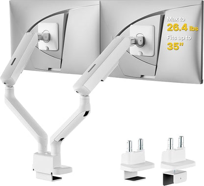 monTEK Mechanical Spring Dual Monitor Arm for 17 to 35" Screens, Aerospace-Grade Aluminum, C-Clamp and Grommet Stand Holding 26.4 lbs Per Arm, Perfect for Ergonomic Office Workspaces, VESA 75/100mm