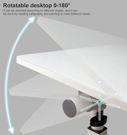 KOUPA Adjustable Height Standing Desk, 31 in Writable Tempered Glass Desktop with Eraser, 360° Flip, Wheels – Ideal for Small Spaces and Home Offices, White(Adjustable Height: 32-47 in)