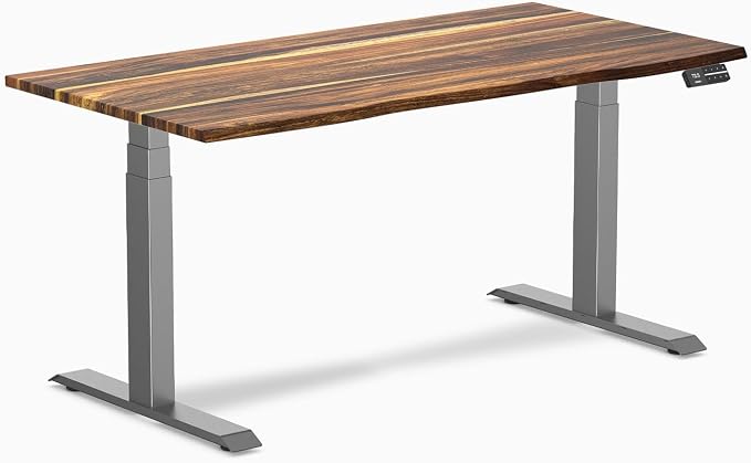 Desky Dual Hardwood Sit Stand Desk - 60x30 Electric Standing Desk - Dual Motor, 3 Stage Adjustable Height Desk - Solid Wood Standing Desk - Whole-Piece Top in Real Pheasant Wood
