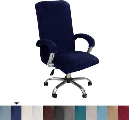 Velvet Plush Office Computer Chair Cover for Ergonomic, Navy Blue, XL | Stretchable, Cat Proof Protector, Fits High Back Wide Mesh Executive Chairs, For Rotating Chairs with Wheels and Armrest