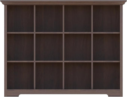 OSCHF Cube Shelf Bookcase with Base - Wooden 3 Tiers Floor Standing Low Storage Cabinet for Home and Office, 12-Cube Lattice Bookshelf, Walnut