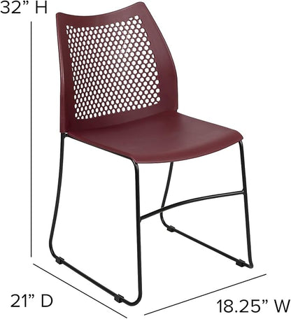 Flash Furniture HERCULES Series 661 lb. Capacity Burgundy Stack Chair with Air-Vent Back and Black Powder Coated Sled Base