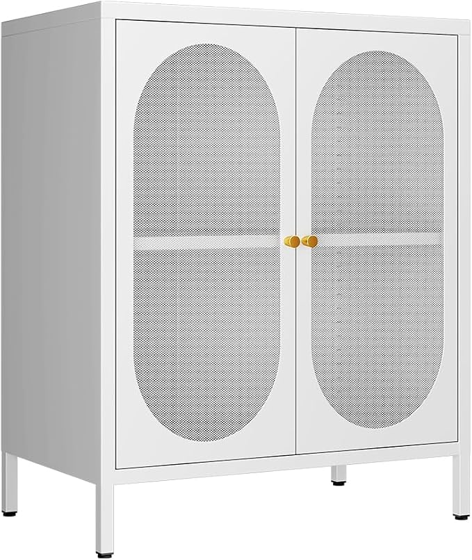 Small 2 Mesh Door Metal Storage Cabinet for Pantry,Office Room,Kitchen,Bathroom,Living Room, Hallway-Locker Cabinet with 1 Adjustable Shelf(mesh Door, White)