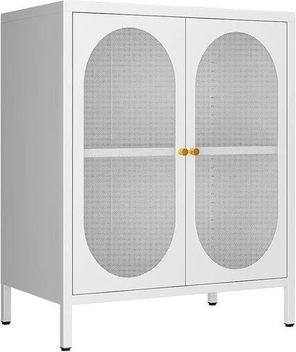 Small 2 Mesh Door Metal Storage Cabinet for Pantry,Office Room,Kitchen,Bathroom,Living Room, Hallway-Locker Cabinet with 1 Adjustable Shelf(mesh Door, White)