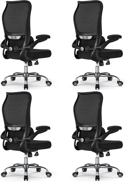 TRALT Ergonomic Office Chair - Desk Chair with Wave High Back Adjustable Lumbar Support Computer Chair - Gaming Chairs Mesh Backrest and PU Leather Seat for Home Reading Chairs (Black Pack of 4)