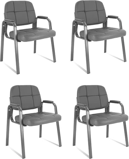 CLLATINA Waiting Room Chairs with Padded Arms Leather Guest Chair no Wheels for Office Reception and Conference Desk Gery, 4PK