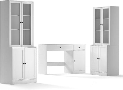 TUSY 71'' Bookshelf with Doors - 5 Tier Freestanding Tall Bookcase, Modern Storage Cabinet for Home Office, Curio Cabinets with Glass Door for Living Room(1, White)